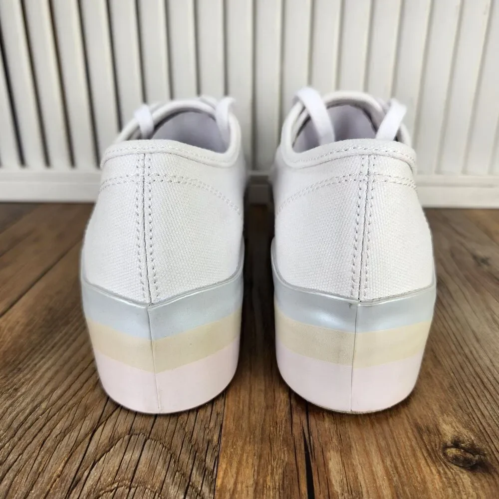 Keds Triple Up Canvas Wave Platform Shoes Womens Sz 7 M White Pastel Low WF66008